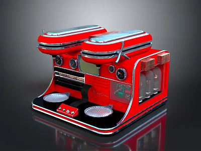 Red Electronic Coffee Maker With Modern Design Display Screen And Cup Trays 3d model
