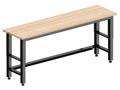 Sturdy Office Desk With Light Wooden Top And Black Metal Legs Stable Frame 3d model