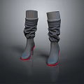 Stylish Black Women's High Heel Boots With Ruched Cuff Red Heel For Daily Wear
