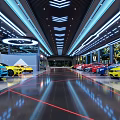 Modern Auto Showroom Interior With Neatly Arranged Colorful Cars Modern Lighting And Shiny Floor