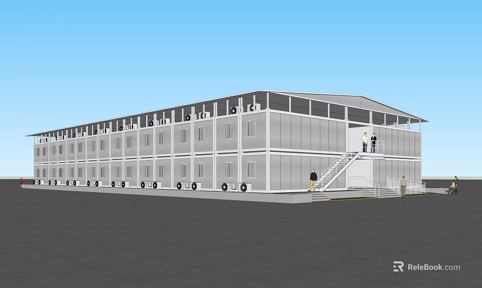 Multi Storey Modular Container Building With Windows Wheels And Staircase Exterior 3d model