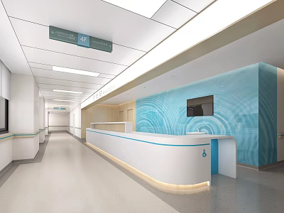 Hospital Outpatient Clinic Reception Area With Blue Wall Ceiling Lighting And TV Screen 3d model