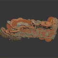 Detailed Ancient Ruin Model With Broken Red Brown Walls And Stone Pillars