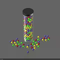 Transparent Cylindrical Container With Black Lid And Colorful Balls Scattered On Light Blue Background
