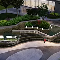 Modern Layered Garden Feature With Greenery Lighting Pathways And Urban Background 3d model