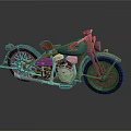 Vintage Blue Motorcycle With Red Leather Seat Chrome Engine And Spoked Wheels