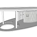 Modern Building With Curved Roof Wooden Exterior Wall Entrance Light And Bench