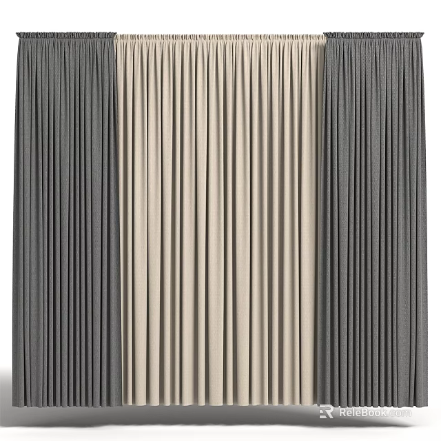 Elegant Gray and Beige Vertical Pleated Curtains for Home Window Decoration 3d model 