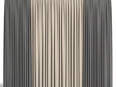 Elegant Gray and Beige Vertical Pleated Curtains for Home Window Decoration 3d model