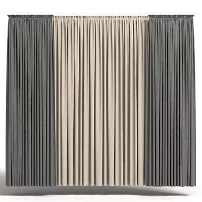 Elegant Gray and Beige Vertical Pleated Curtains for Home Window Decoration 3d model
