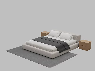 Modern Double Bed Interior Design With Wooden Nightstands And Gray Rug 3d model