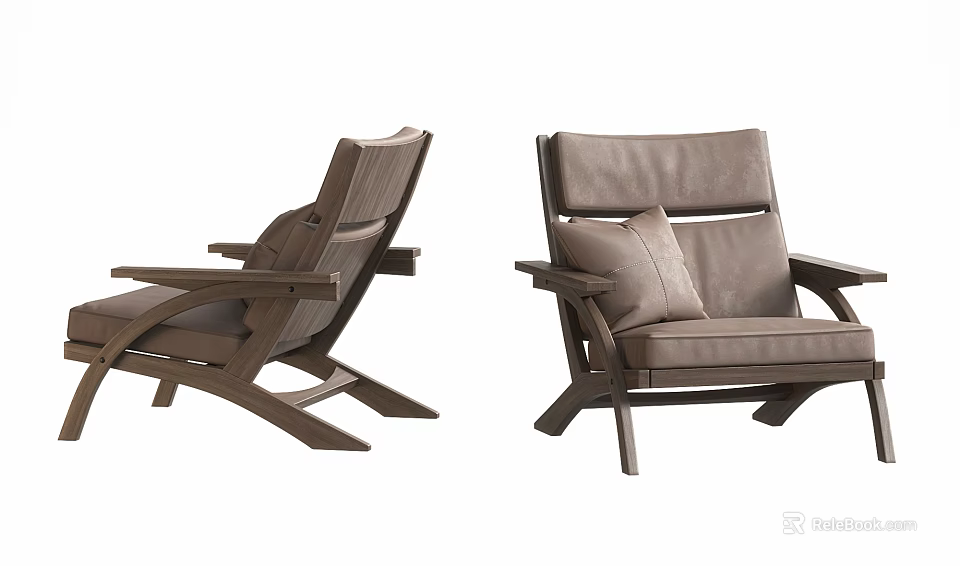 Elegant Modern Leather Lounge Chair With Wooden Frame And Soft Cushion 3d model 