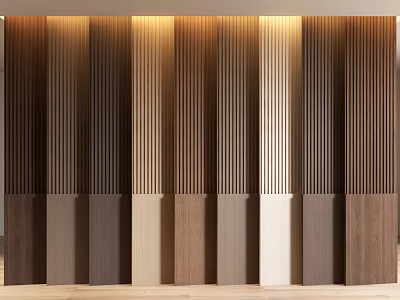 Modern Wall Panel With Vertical Slats Design And Multiple Wood Grain Colors For Home Interior 3d model