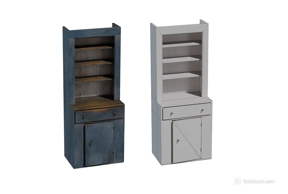 Practical Display Shelves With Blue And Gray Finishes Multiple Shelves Drawers And Cabinet Doors 3d model 