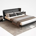 Modern Double Bed With Black Headboard White Mattress Brown Grey Bedding Nightstands And Grey Rug