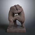 Two Men Wrestling in Dynamic Stone Sculpture with Artistic Grappling Pose 3d model