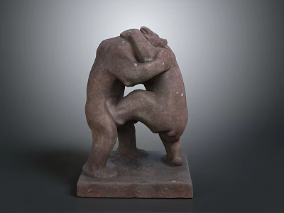 Two Men Wrestling in Dynamic Stone Sculpture with Artistic Grappling Pose 3d model