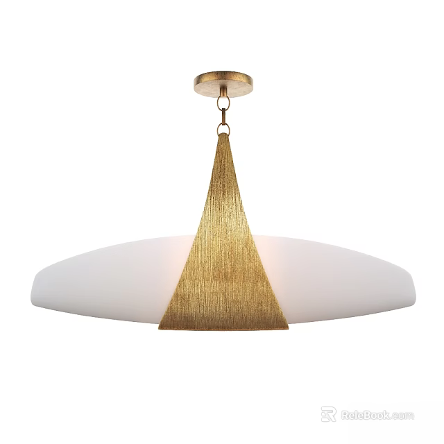 Elegant Gold Cone Shaped Chandelier With Woven Metal Lampshade And White Base 3d model 