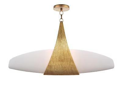 Elegant Gold Cone Shaped Chandelier With Woven Metal Lampshade And White Base 3d model