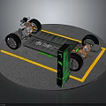 Electric Vehicle Chassis Display Model With Battery Motor Wheels And Green Tech