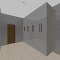 Hallway Interior With White Storage Cabinets Brown Door Gray Walls And Light Floor