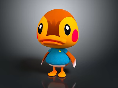Cartoon Character And Duck Creature With Orange Yellow Appearance Red Cheeks Blue Outfit Yellow Logo 3d model