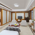 Traditional Living Room Interior With Wooden Trim Chandelier TV Coffee Table White Sofas Vase And Flowers