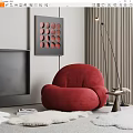 Red Single Sofa Living Room with Circular Wall Art Floor Lamp and Side Table