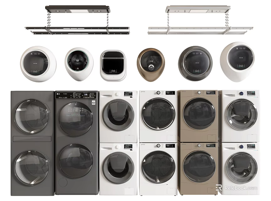 Various Colored Front Loading Washing Machines With Modern Control Panels And Sleek Design 3d model 
