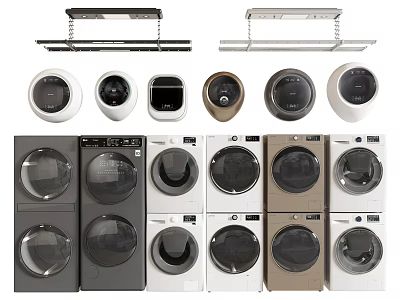 Various Colored Front Loading Washing Machines With Modern Control Panels And Sleek Design 3d model