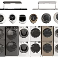 Various Colored Front Loading Washing Machines With Modern Control Panels And Sleek Design