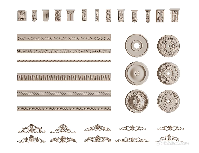 Intricate Decorative Carvings With Molding Rosettes Ornamental Patterns And Architectural Details 3d model 