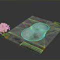 Concrete Square Platform With Recessed Pond Small Green Tree And Orange Edge Decorations