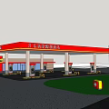 Modern Sinopec Gas Station Exterior With Fuel Pumps And Roadside Greenery
