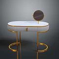 Elegant Modern Dressing Table With White Countertop And Golden Round Mirror
