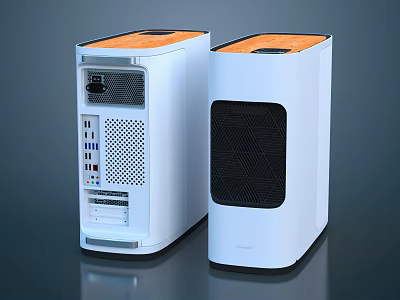 Modern White Computer Cases With Orange Top Panel And Ventilated Front For Desktop Setup 3d model