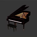 Black Grand Piano With Colorful Artistic Painting And Stool For Music Art Tools