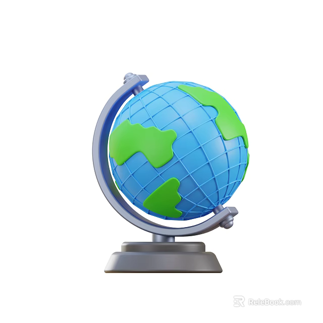 Decorative Globe With Blue Sphere Green Landmasses And Silver Stand Gray Base 3d model 