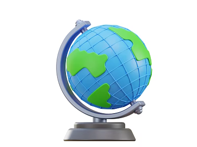 Decorative Globe With Blue Sphere Green Landmasses And Silver Stand Gray Base 3d model