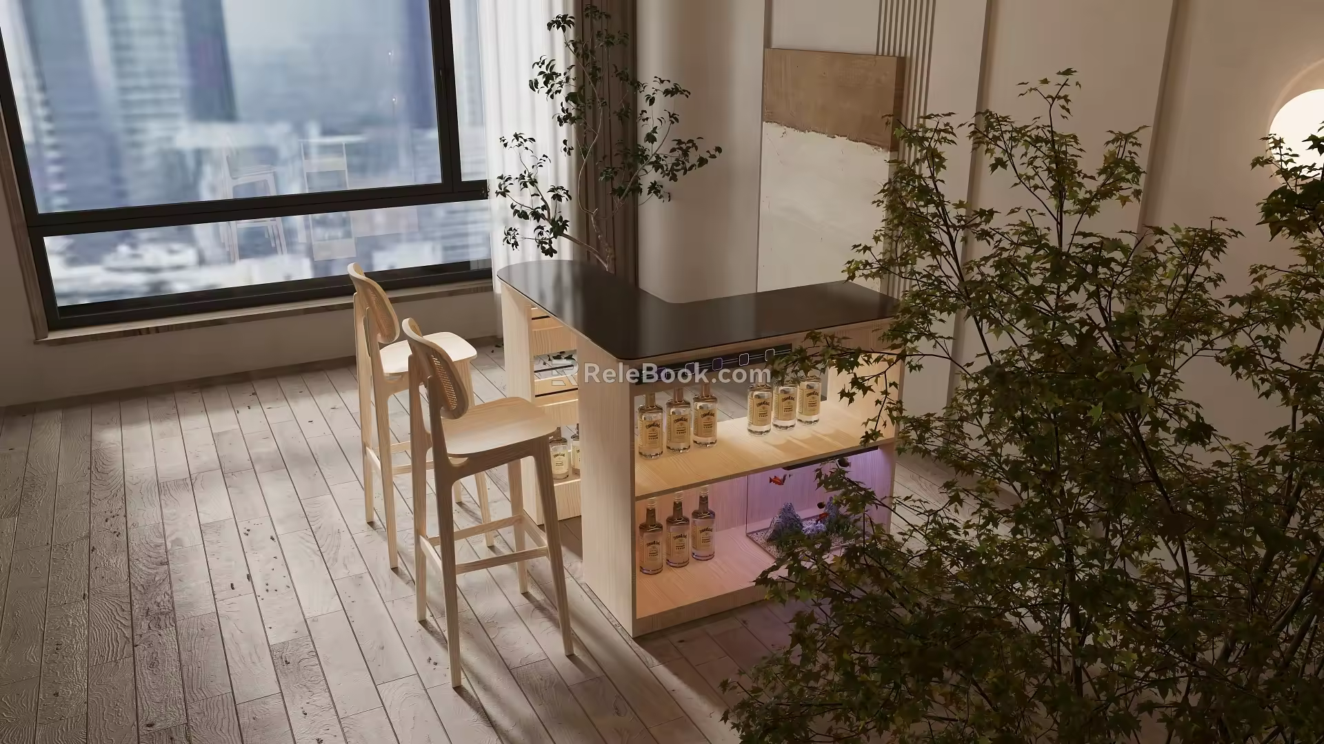 Modern Bar Chair Combination Bar Table Tea Table Log Tea Table Multifunctional Tea Table Cream Tea Table Multifunctional Island Table Modern Island Table Internet Red Island Table 3d model