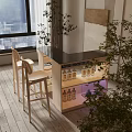 Modern Bar Chair Combination Bar Table Tea Table Log Tea Table Multifunctional Tea Table Cream Tea Table Multifunctional Island Table Modern Island Table Internet Red Island Table 3d model