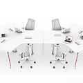 Modern Office Desk With White Surface Ergonomic Chairs And Laptop Workstations