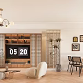 Modern Open Concept Living Dining Room Interior With Sofa Wall Art Chandelier And Wooden Flooring