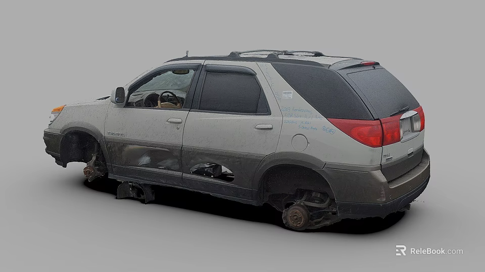 Damaged Silver SUV Rear View With Damaged Wheels And Dusty Exterior Body 3d model 