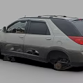 Damaged Silver SUV Rear View With Damaged Wheels And Dusty Exterior Body