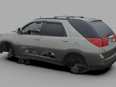 Damaged Silver SUV Rear View With Damaged Wheels And Dusty Exterior Body 3d model