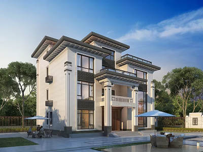 New Chinese style single-family villa 3d model