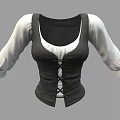Fitted Black Vest Top with White Long Sleeves and Front Lacing Detail