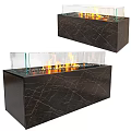 Modern Black Marble Fireplace With Glass Panel And Burning Flame Texture 3d model