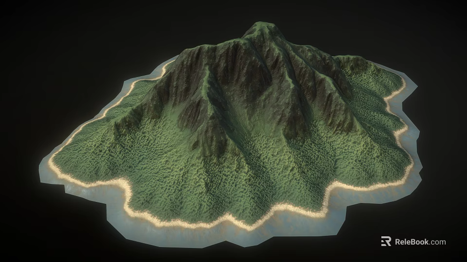 Natural Island Landscape With Lush Green Mountain Peaks And Coastal Shoreline 3d model 